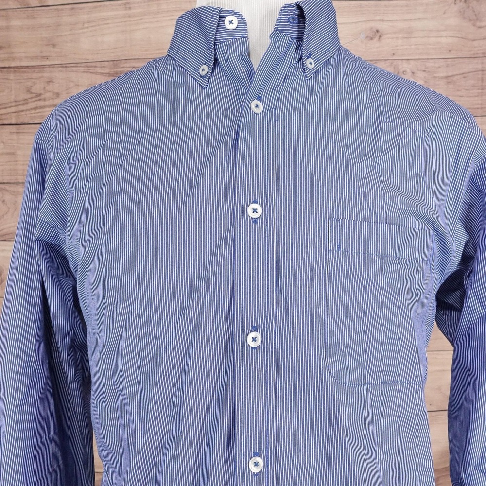 Roundtree & Yorke Shirt Mens Large Blue Stripe Long Sleeve Button Down Casual